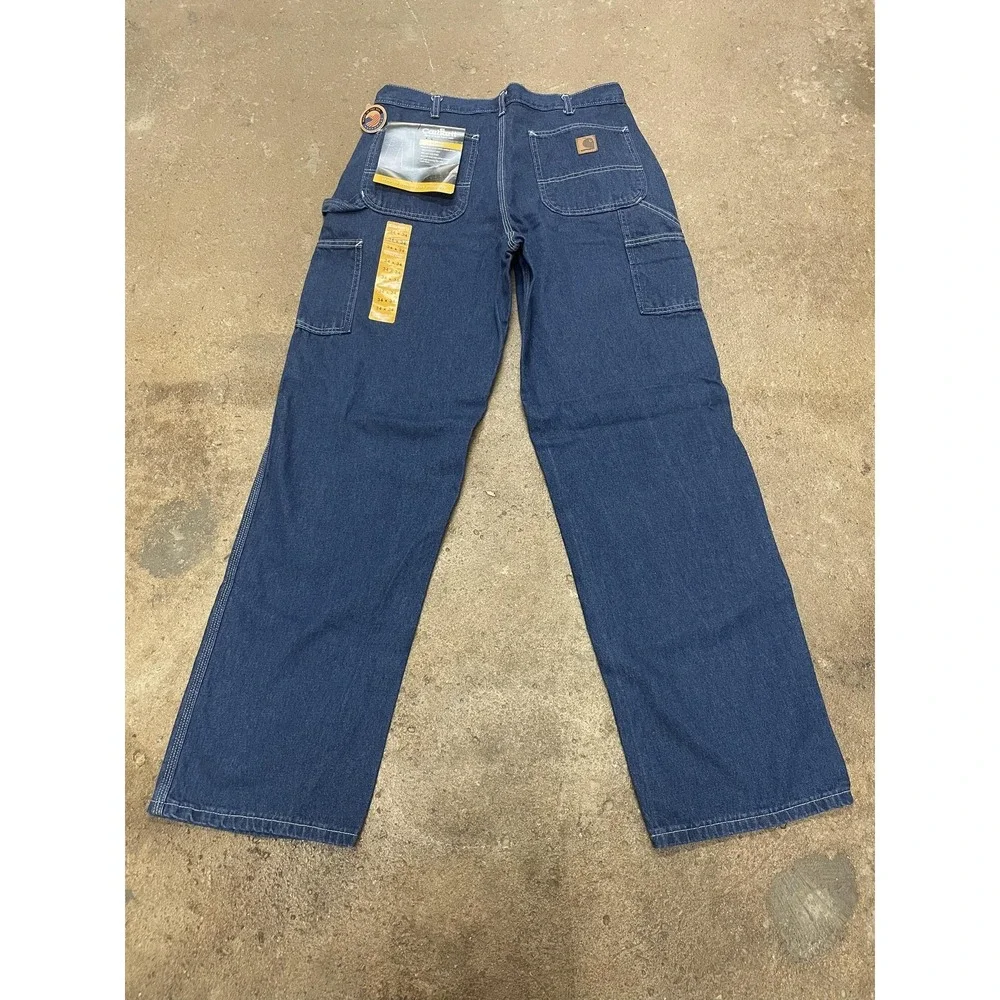 Carhartt Jeans Mens 34x34 Blue Washed Denim Work Dungaree Carpenter‎ Made USA
